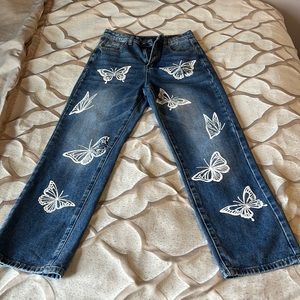 SHEIN High Waisted Butterfly Straight Leg Jeans